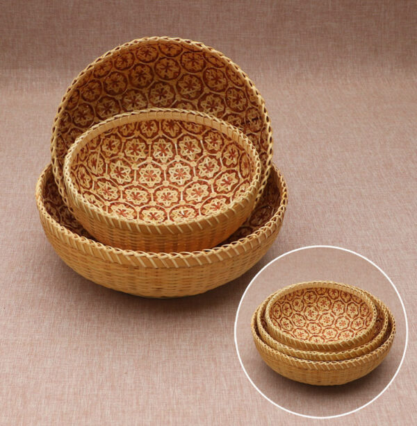 Bamboo Storage Fruit Basket Rattan Kitchen Household