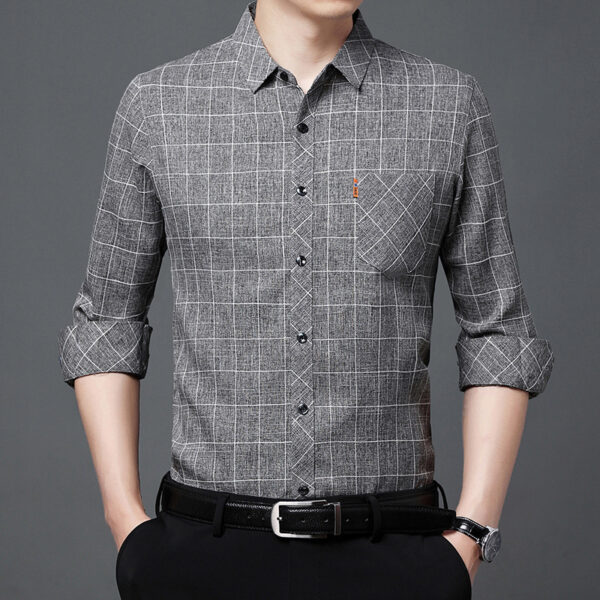 Linen-like Plaid Long-sleeved Shirt For Middle-aged Men