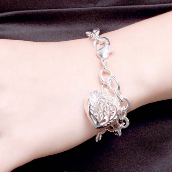 925 Silver Thread Hollow Heart Bracelet - Image 3