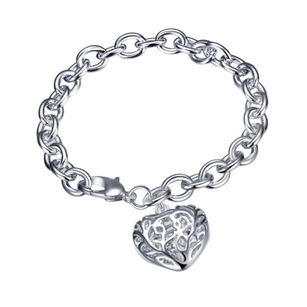 925 Silver Thread Hollow Heart Bracelet - Image 6