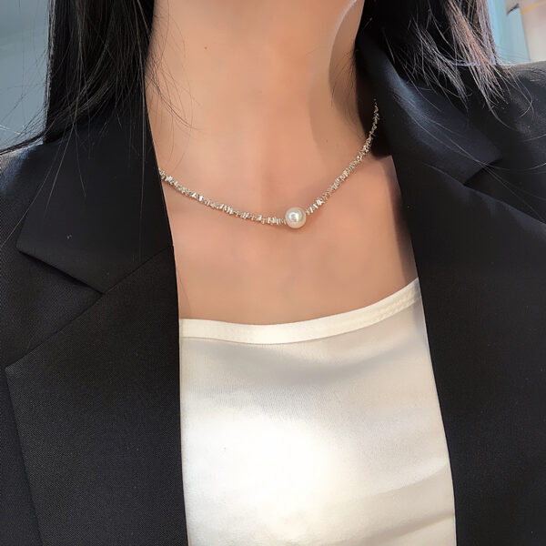 New Silver Short Pearl Necklace Women - Image 3