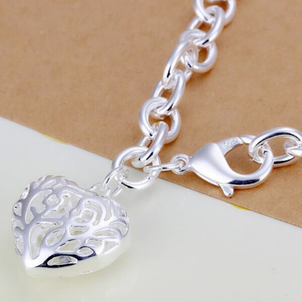 925 Silver Thread Hollow Heart Bracelet - Image 4