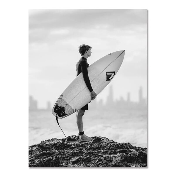 Nordic Modern Black And White Seaside Landscape Holiday Surfing Background Wall Poster Frameless Painting - Image 2