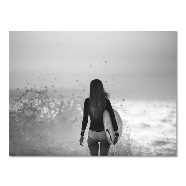 Nordic Modern Black And White Seaside Landscape Holiday Surfing Background Wall Poster Frameless Painting - Image 8