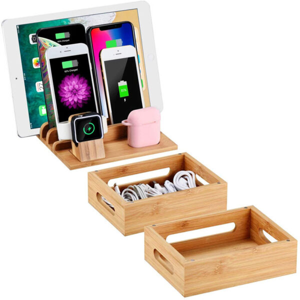 Bamboo Handicraft Mobile Phone Storage Organizer Bracket - Image 3