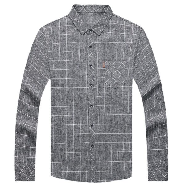 Linen-like Plaid Long-sleeved Shirt For Middle-aged Men - Image 4