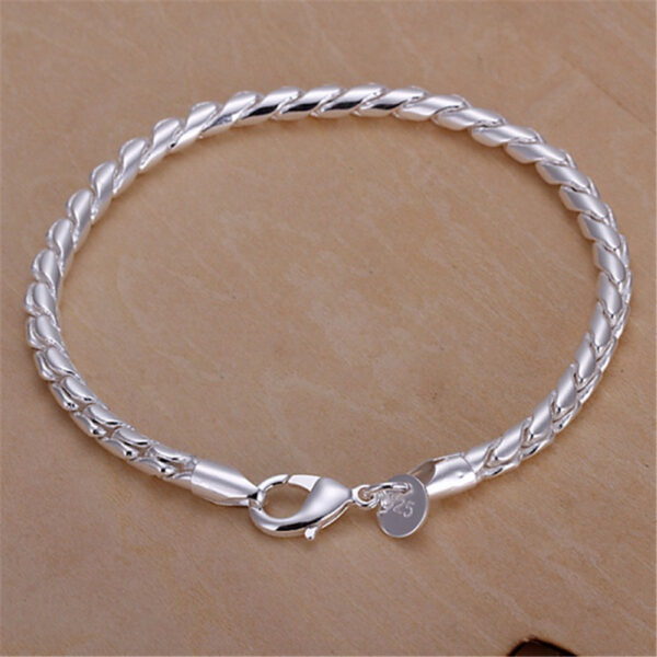 925 Silver Plated Fashion Solid Round Snake Bracelet